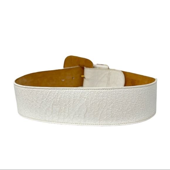 Vintage Carlos Falchi White Calfskin Leather Wide Belt w/ Snakeskin Design - Picture 7 of 9